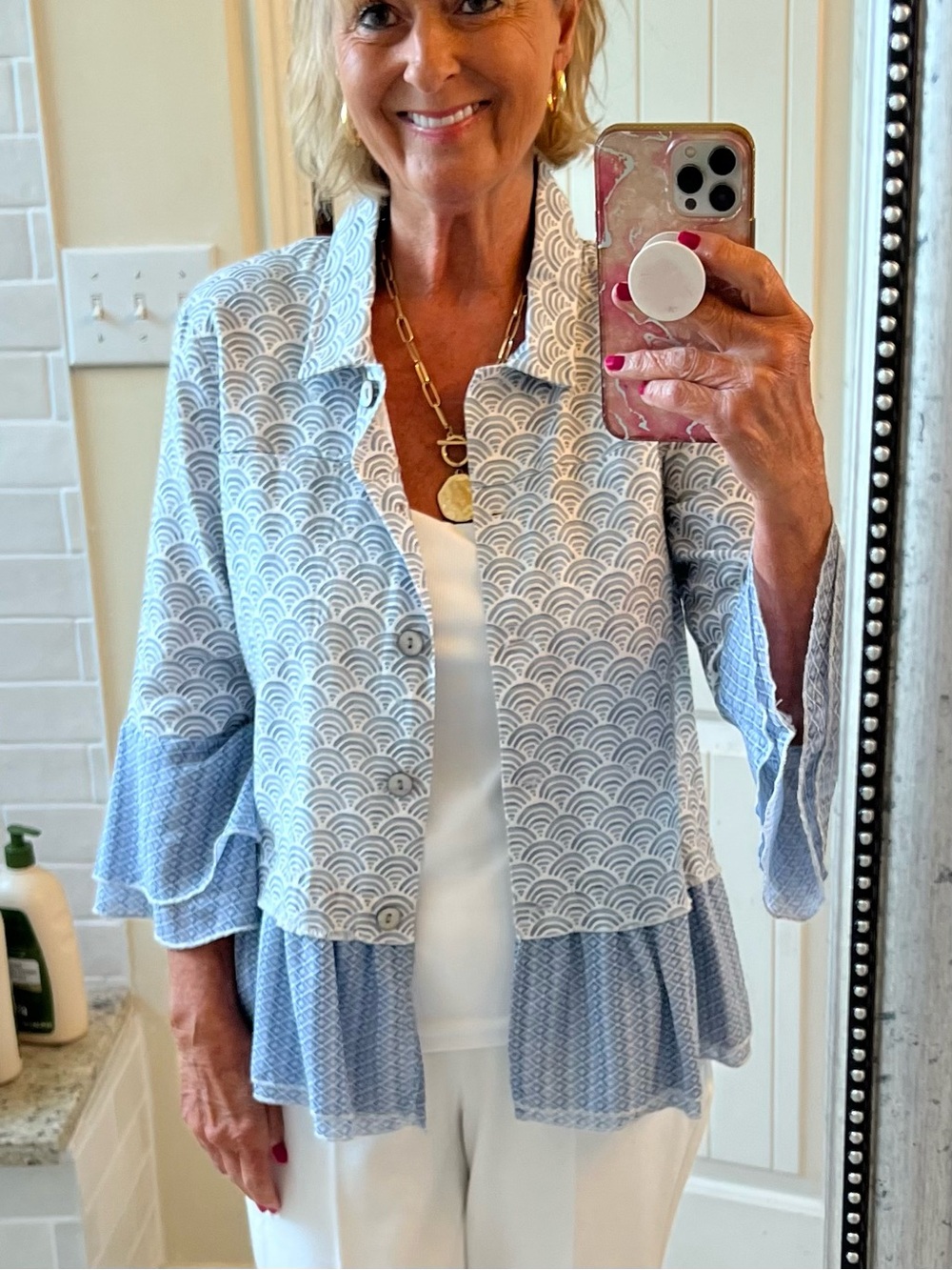 Multiples Cream & Gray Wave-Print Button Jacket! - Picture 6 of 6